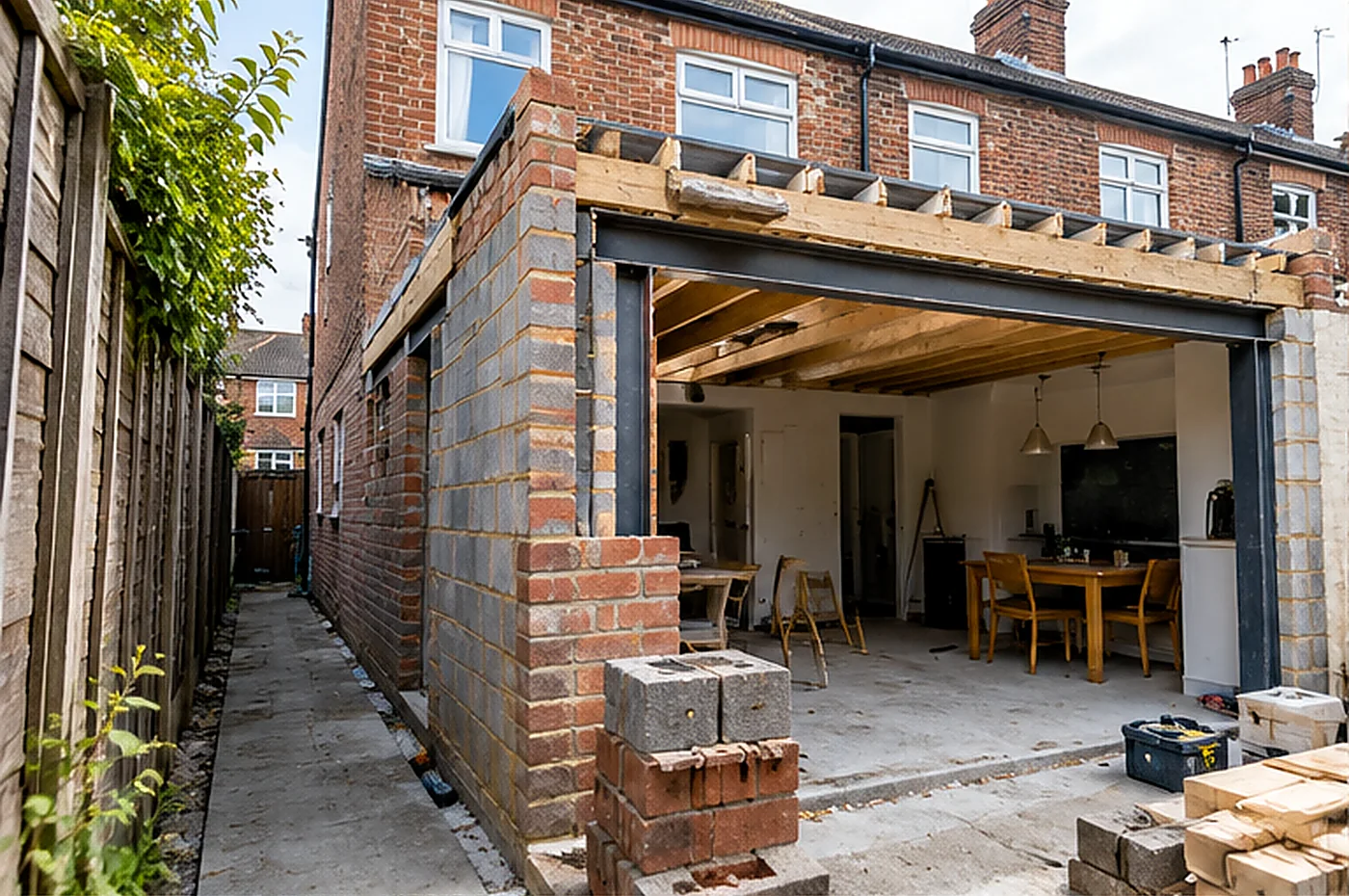 side return extension - side return being enclosed with exposed brickwork and steel beam in a terraced house